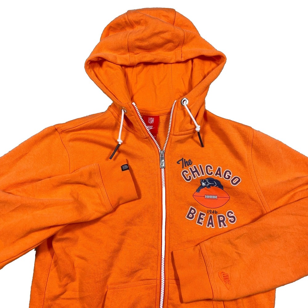 Chicago Bears Hoodie Men Small Orange Nike Full Zip Sweatshirt Jacket Adult - Picture 2 of 11